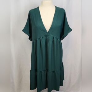 Women's SHEIN Green V Neck Babydoll Dress Size 1XL NWOT